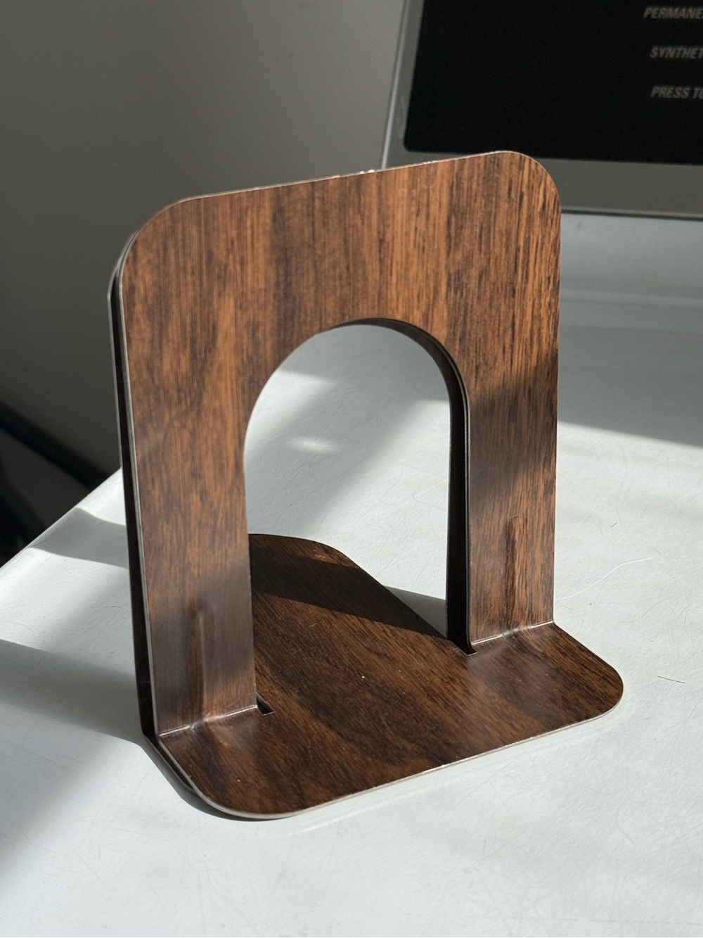 Set of 3 Vintage Bookends Brown Faux Wood Metal U-Shaped Design Shelf Office